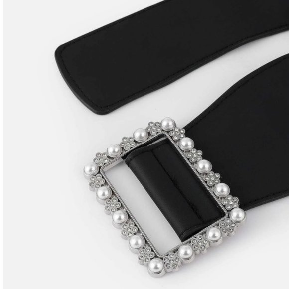 Vegan Leather Faux Pearl & Rhinestone Decor Belt - Picture 3 of 7